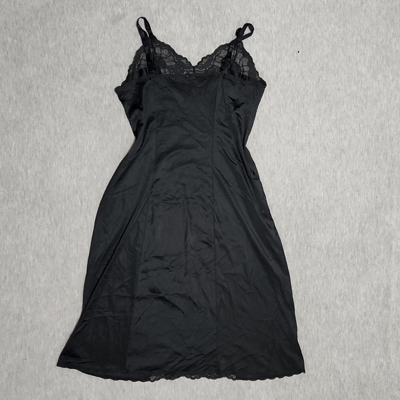 Vintage Vanity Fair Lingerie Slip Lacey Satin Silk Black Chemise Nightgown Dress - Picture 6 of 13
